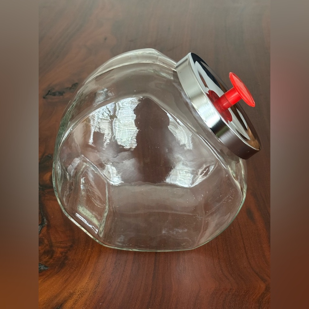 Retro-Style Glass Counter Jar with Red Knob Lid